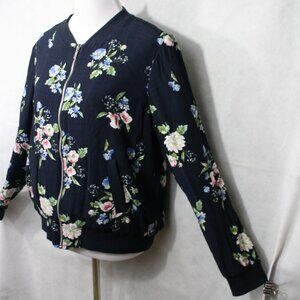 DALIA Navy Blue Rayon Floral Jacket Blazer w/ Poly Lining SZ L EUC